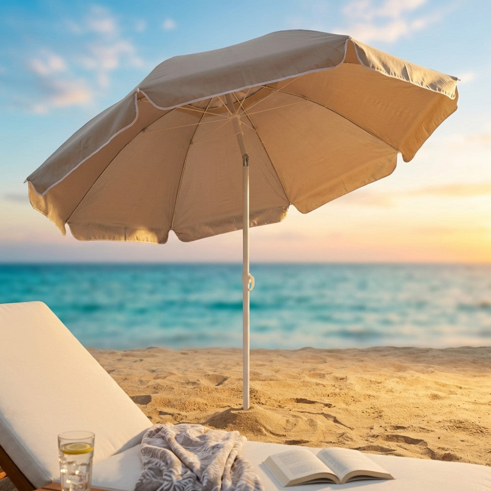 Ombrellone da Spiaggia Palo in Alluminio 220 cm Beige - OM807037-BEIG - foto 2