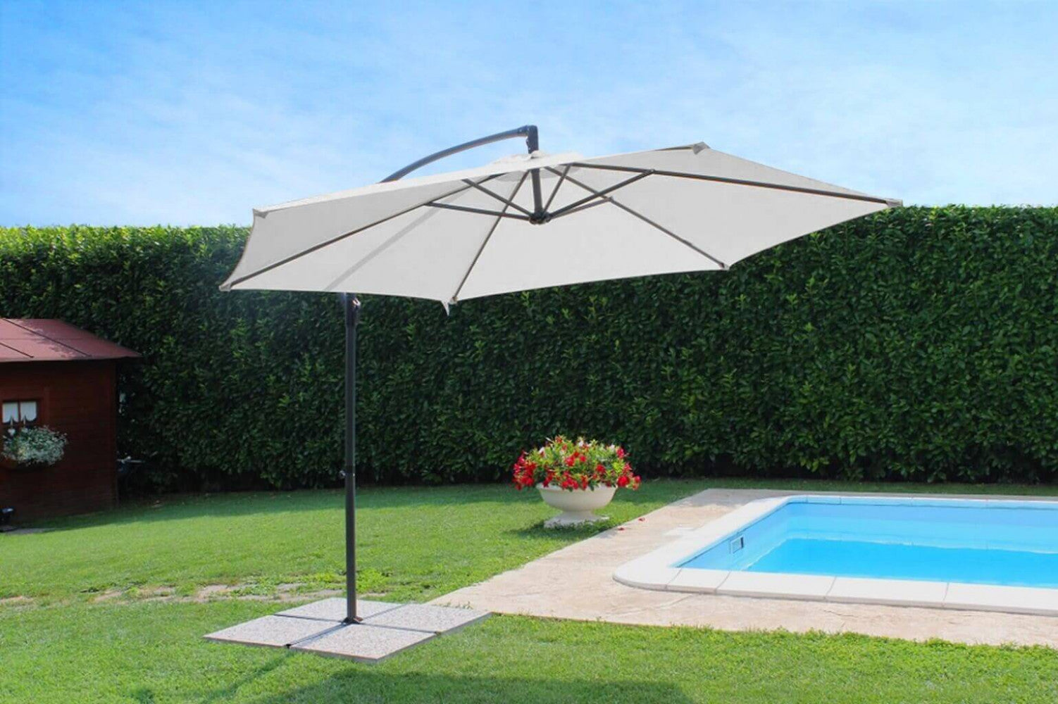 Ombrellone Eris bianco e nero 3 metri con palo laterale.