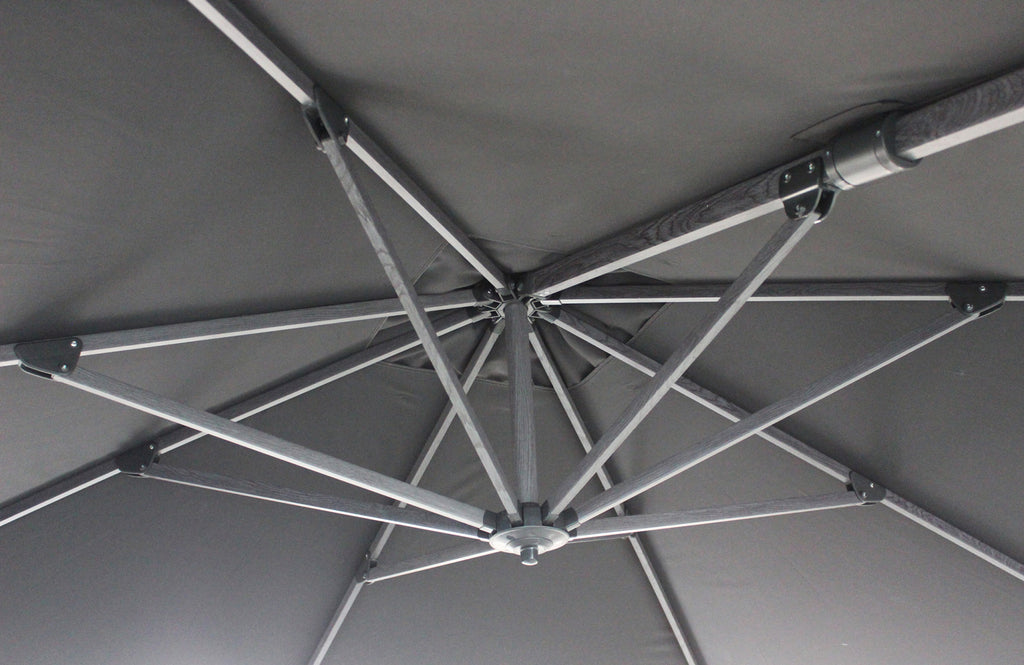 Ombrellone esterno grigio 3x4 con struttura effetto legno