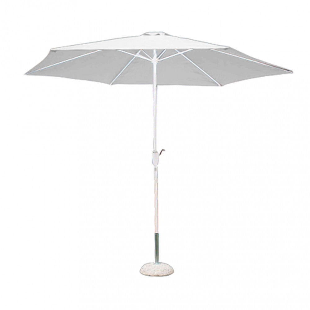Ombrellone Cosma Poly Eco bianco aperto con palo centrale