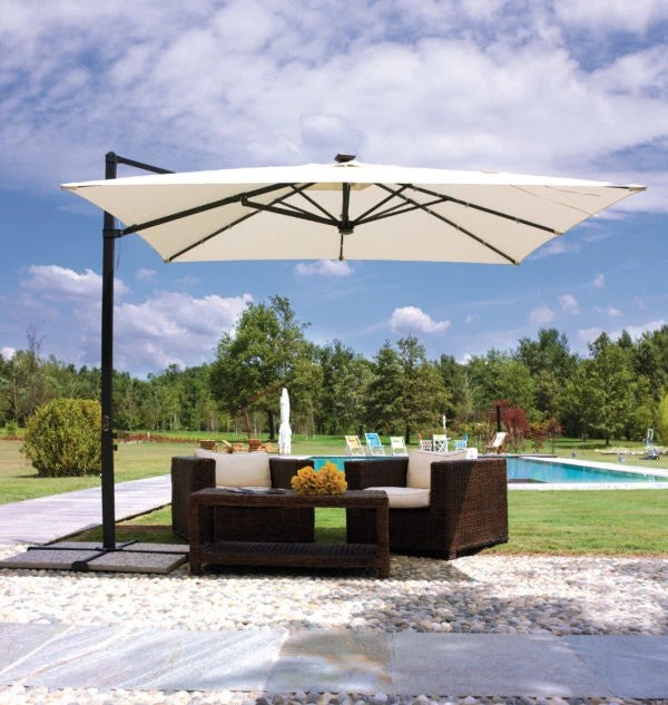 Ombrellone quadrato 3x3 metri color ecrù con palo centrale in alluminio