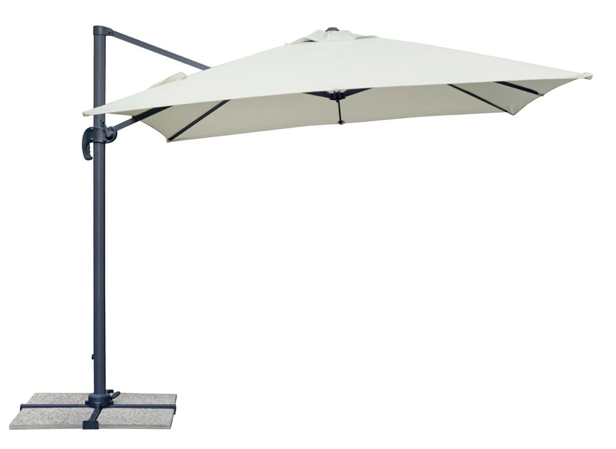 Ombrellone quadrato 3x3 metri grigio con palo centrale in alluminio.