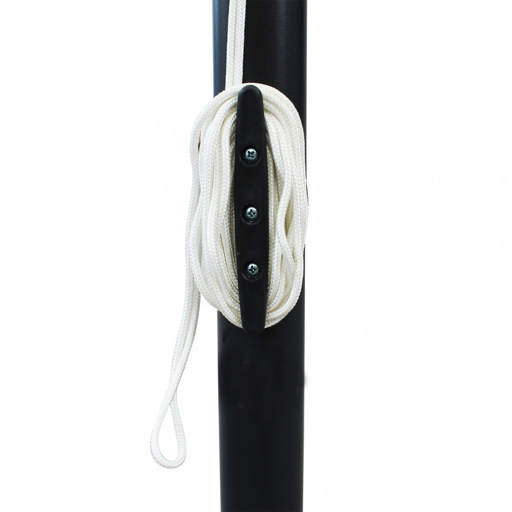 Ombrellone quadrato 3x3 metri con palo centrale nero e telo beige a3