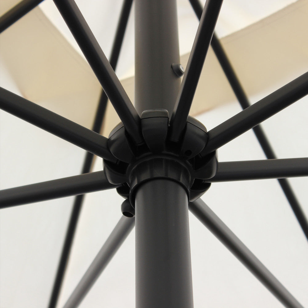 Ombrellone quadrato 3x3 metri con palo centrale nero e telo beige a3