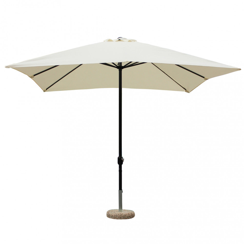 Ombrellone quadrato 3x3 metri con palo centrale nero e telo beige a1