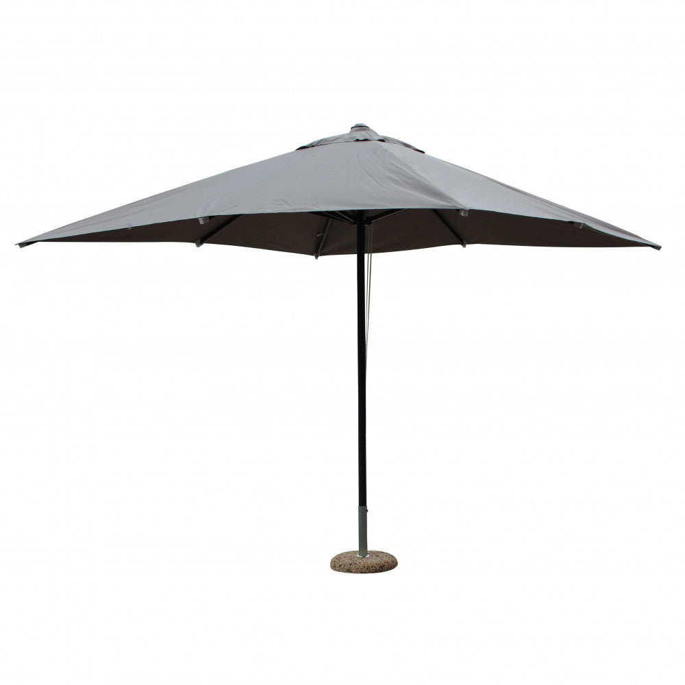 Ombrellone quadrato 3x3 metri con palo centrale nero e telo grigio.