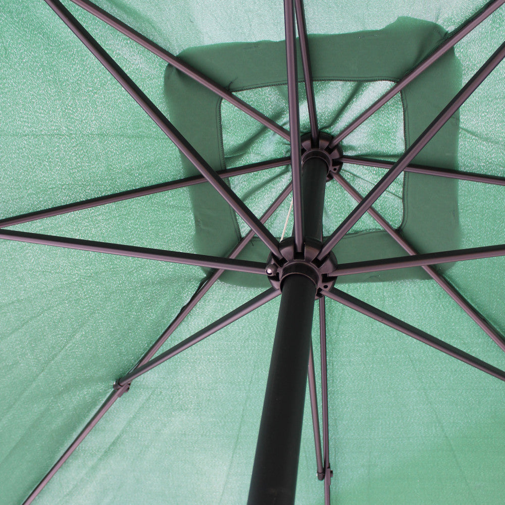 Ombrellone quadrato 3x3 metri con palo centrale nero e telo verde dettaglio interno