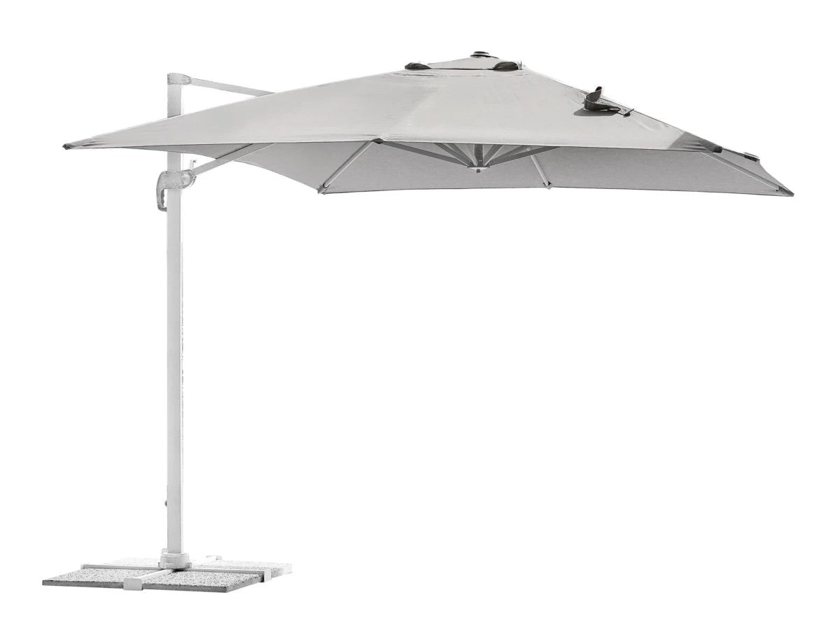 Ombrellone quadrato 3x3 metri ruotabile con palo laterale.