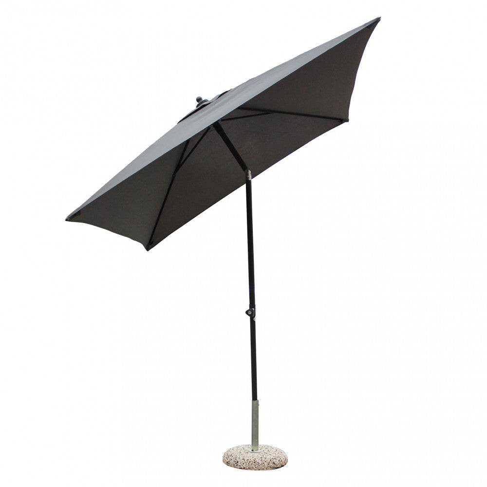 Ombrellone quadrato nero 2x2 metri con telo grigio.