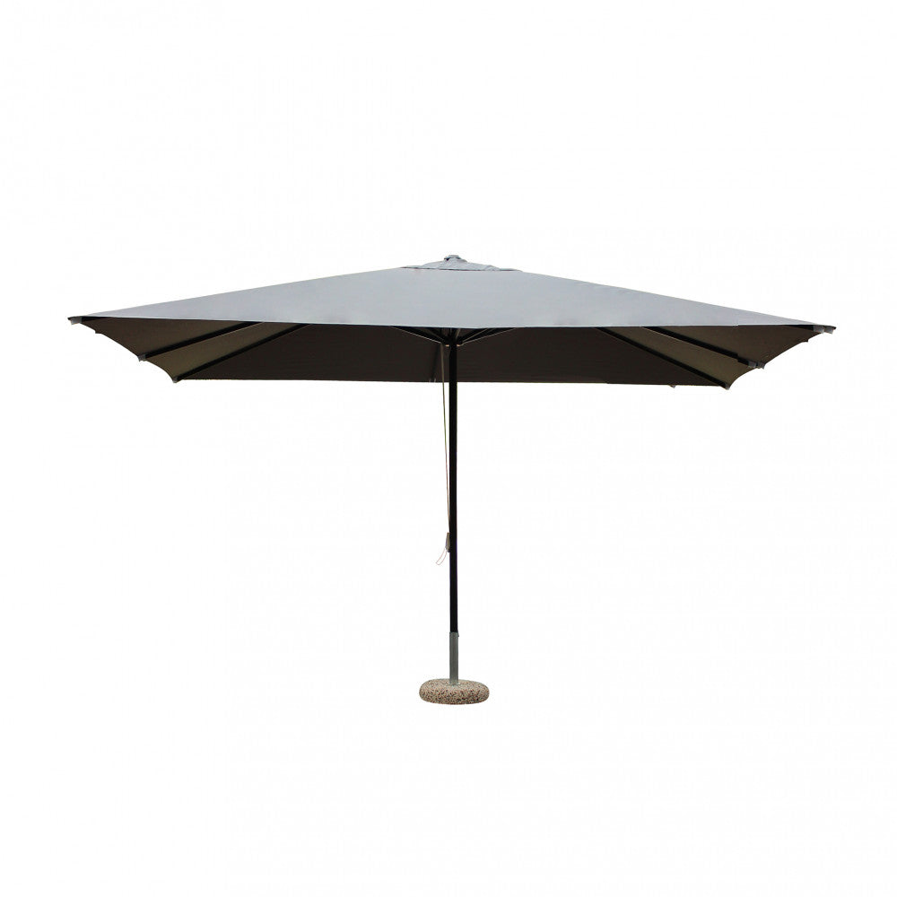 Ombrellone da giardino con struttura nera e telo grigio.