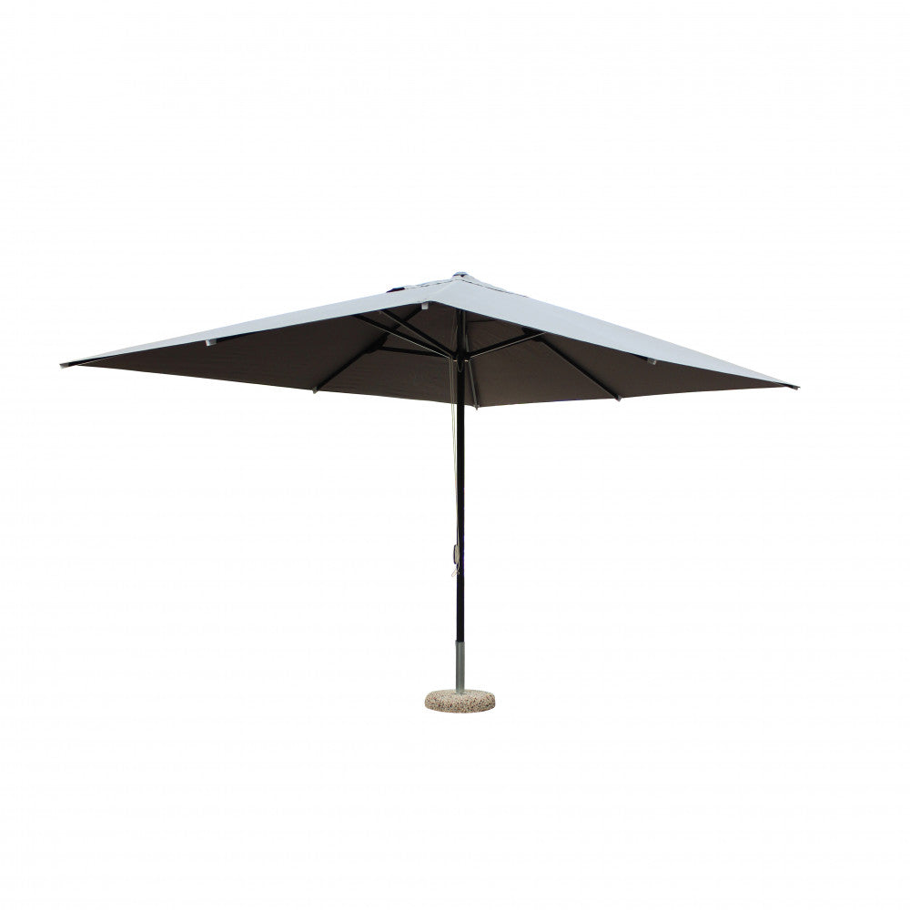 Ombrellone rettangolare 3x4 metri con palo centrale nero e telo grigio.