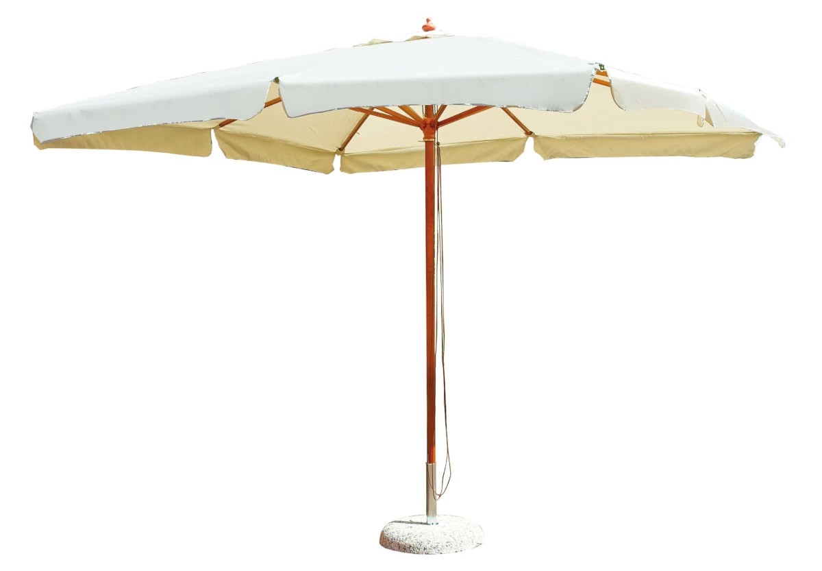 Ombrellone rettangolare 3x2 metri in legno naturale con telo ecrù.