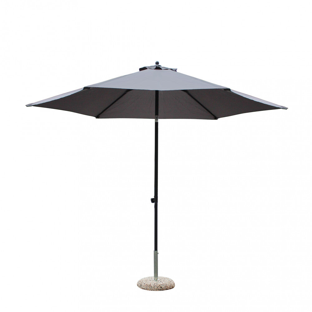 Ombrellone da giardino nero con telo di colore grigio.