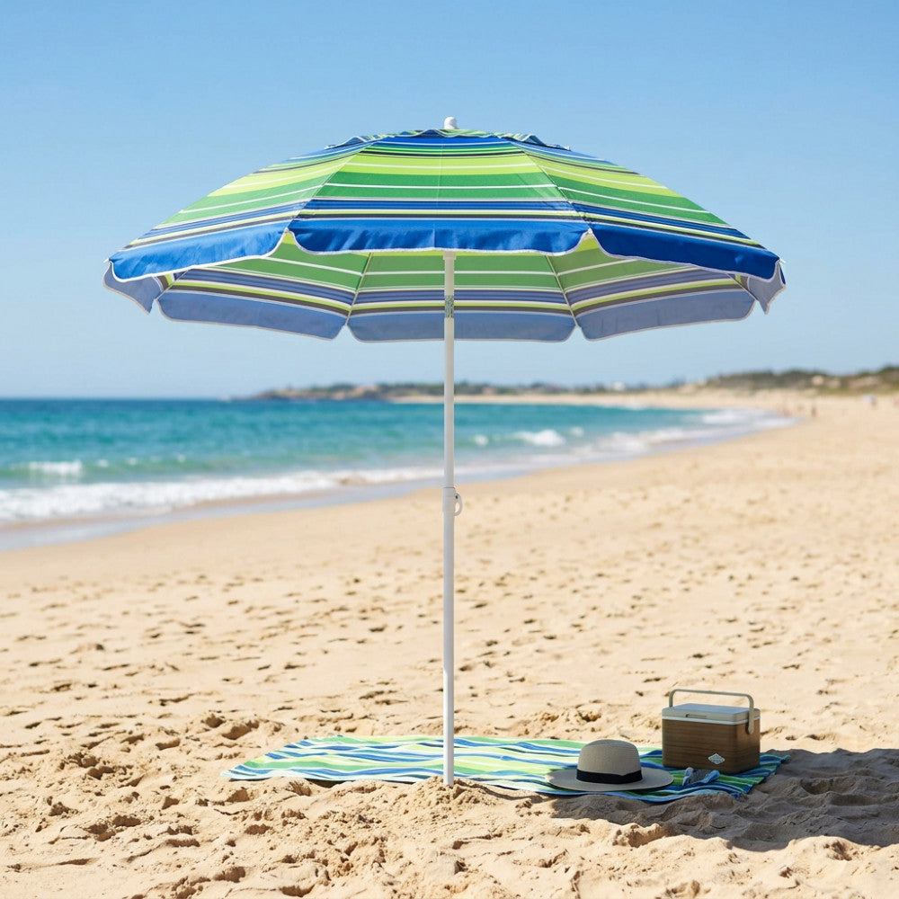 Ombrellone da spiaggia Cosma a righe blu e verdi