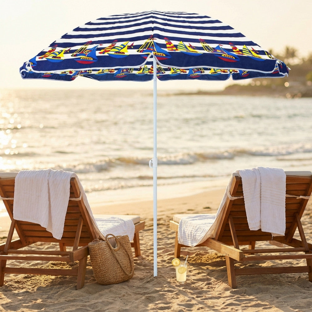 Ombrellone da spiaggia Cosma a righe bianche e blu