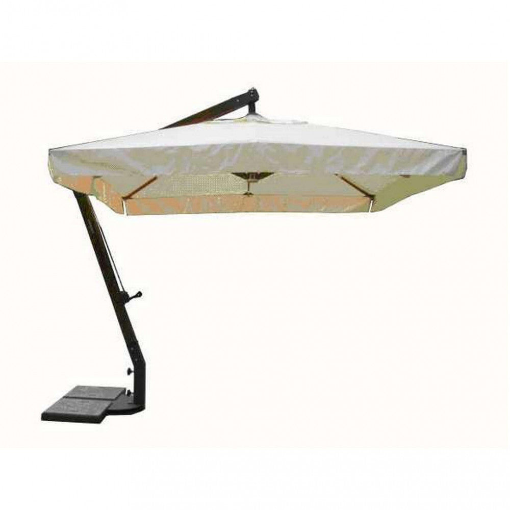 Ombrellone a braccio Cosma Venere De Luxe beige con struttura nera su sfondo bianco