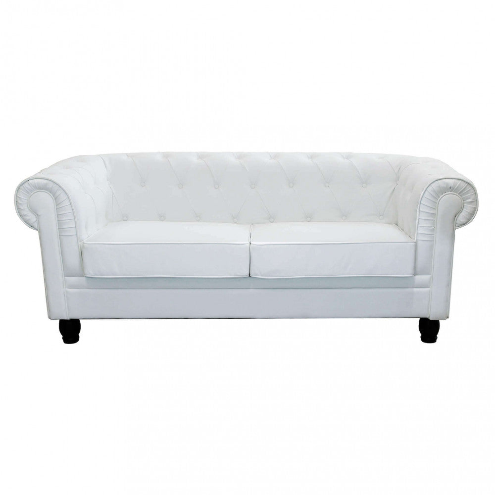 DIVANO 3 POSTI CHESTERFIELD IN ECOPELLE BIANCO