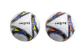 Due palloni da calcio bianchi con grafiche dinamiche nere, blu e arancioni, marchio Twister Sport, su sfondo neutro.