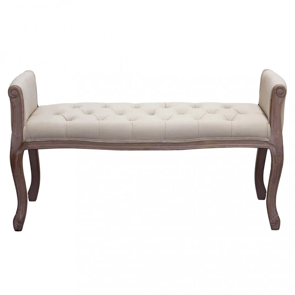 Panca imbottita Madelyn in tessuto beige per fondo letto con struttura in legno