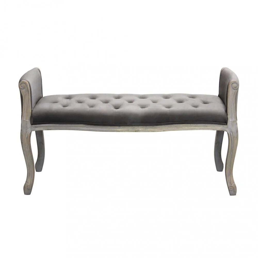 Panca imbottita Madelyn velluto taupe per fondo letto con struttura in legno