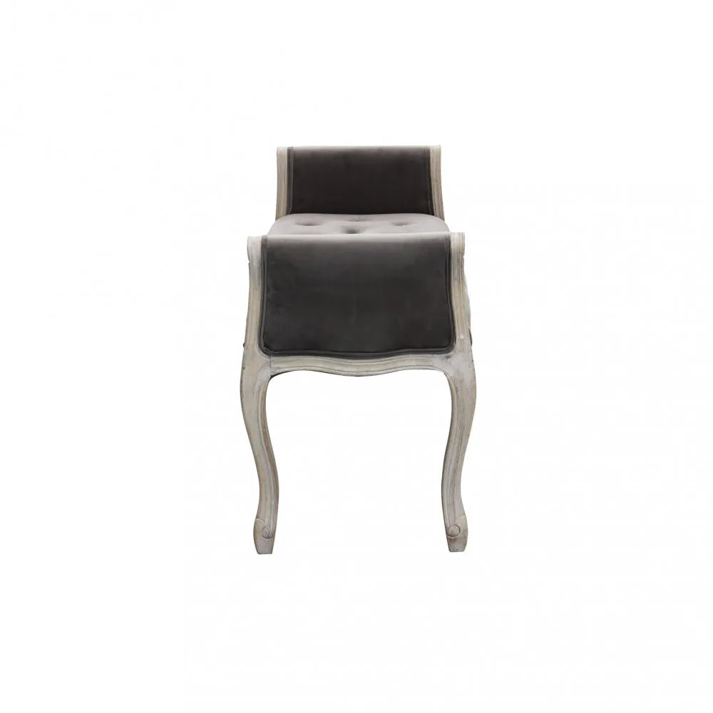 Vista profilo ingombro della Panca imbottita Madelyn velluto taupe per fondo letto con struttura in legno