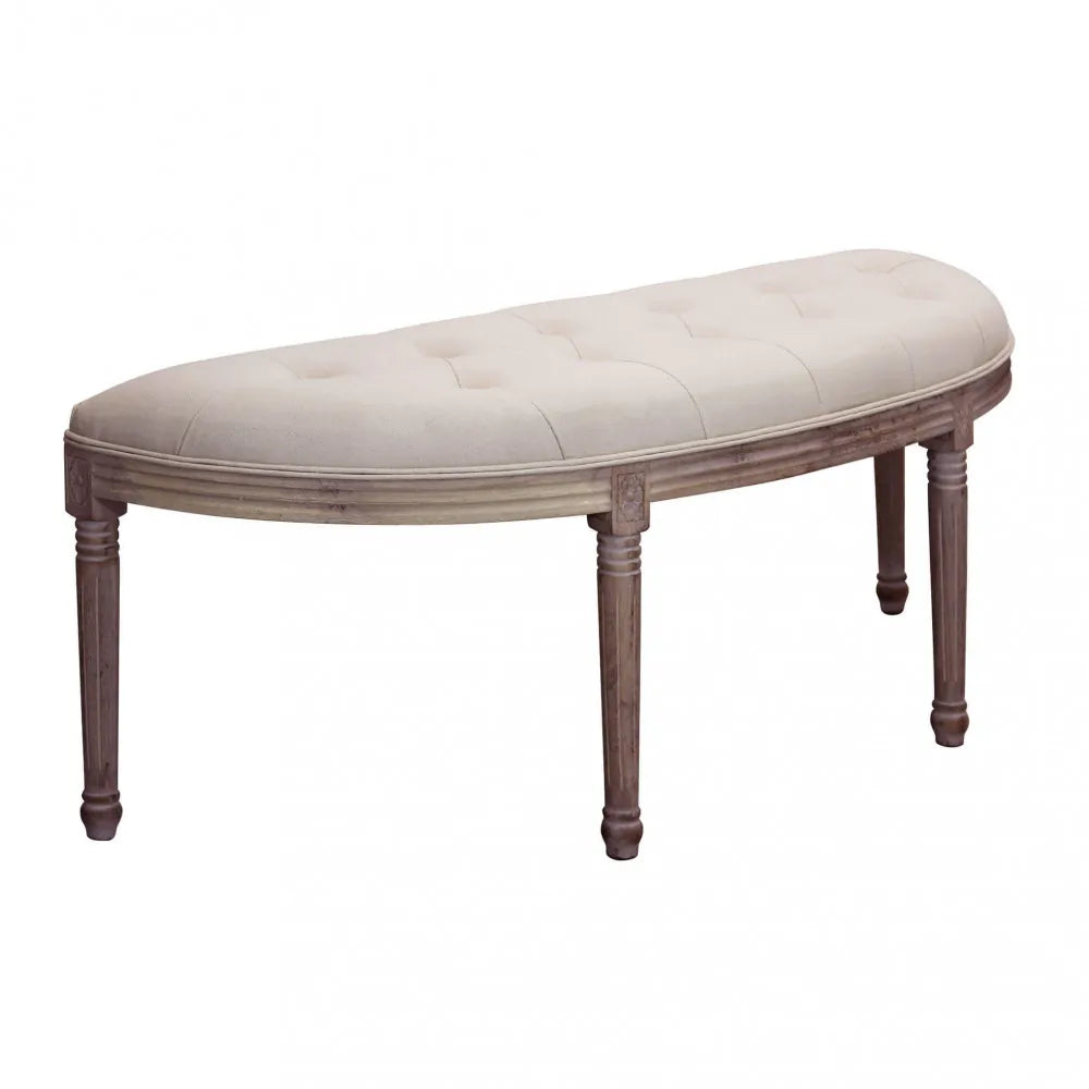 Panca imbottita Margi in tessuto beige per fondo letto o salotto con struttura in legno