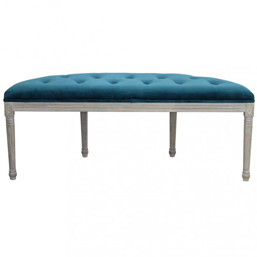 Panca imbottita Margi velluto blu 125cm per fondo letto o salotto con struttura in legno vista dal retro