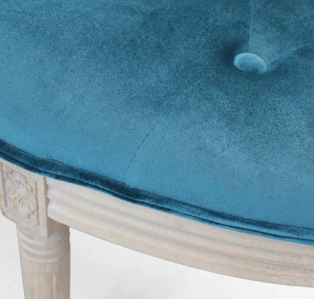 Panca imbottita Margi velluto blu 125cm per fondo letto o salotto con struttura in legno particolare imbottitura