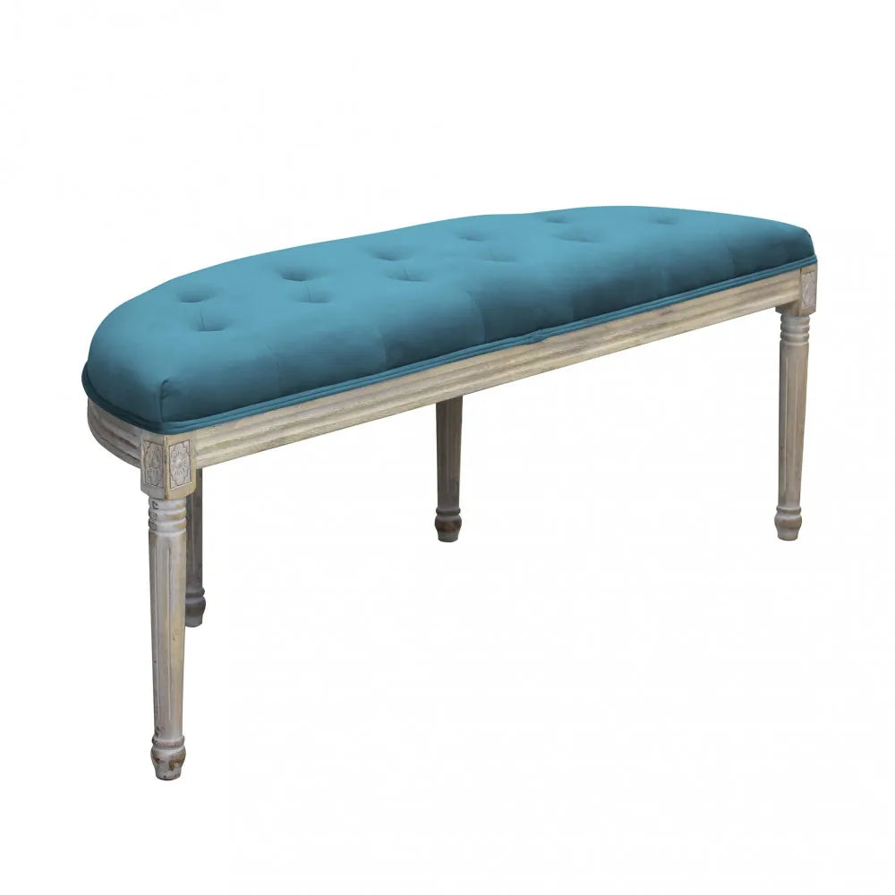 Panca imbottita Margi velluto blu 125cm per fondo letto o salotto con struttura in legno panoramica del retro