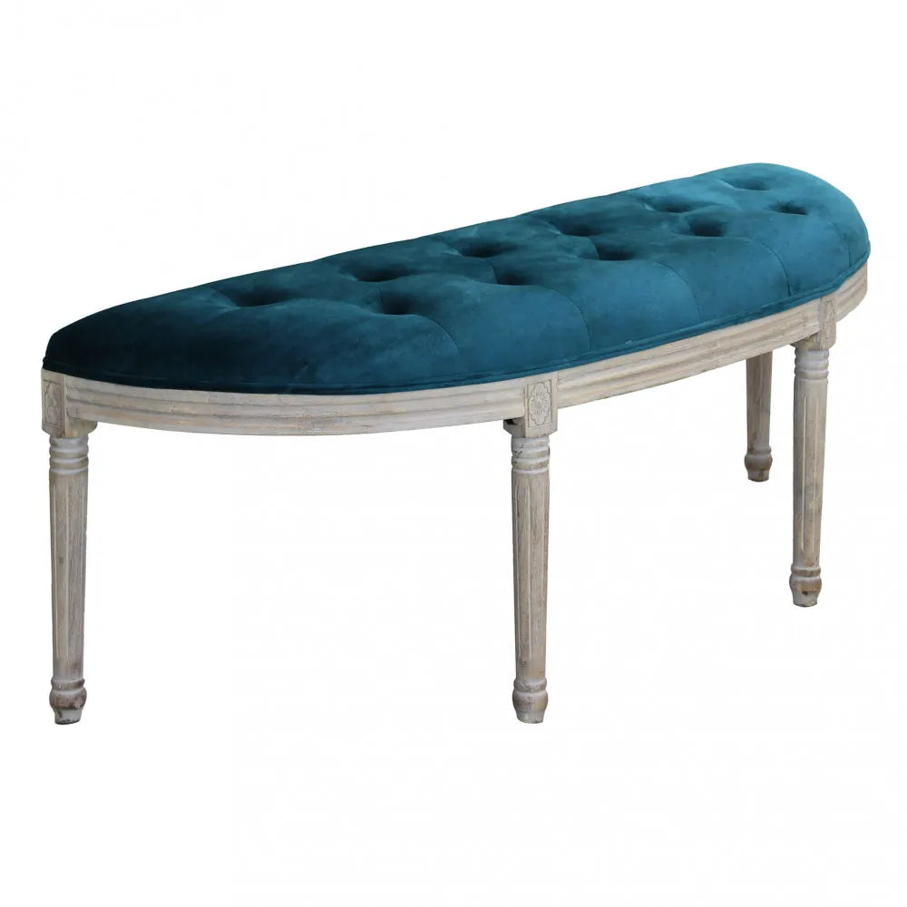 Seduta elegante Margi in velluto blu profondo per camera da letto 125cm