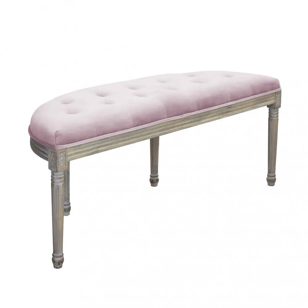 Panca imbottita Margi velluto rosa 125cm per fondo letto o salotto con struttura in legno vista laterale
