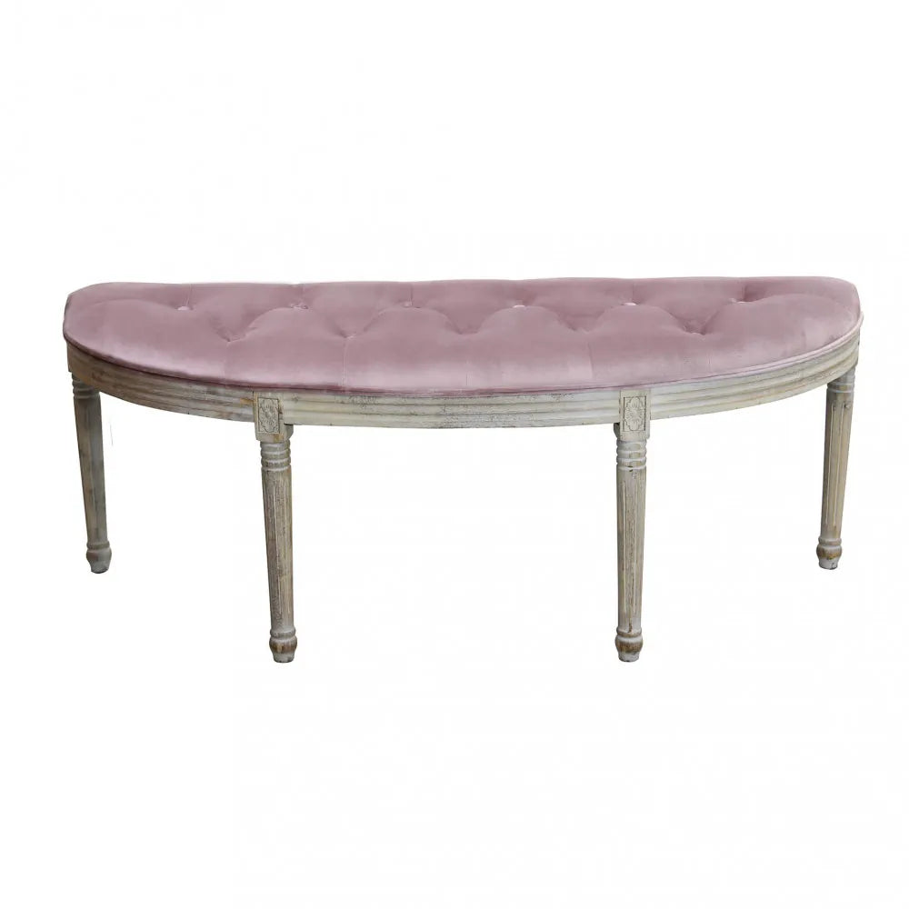 Panca imbottita Margi velluto rosa 125cm per fondo letto o salotto con struttura in legno panoramica dal retro