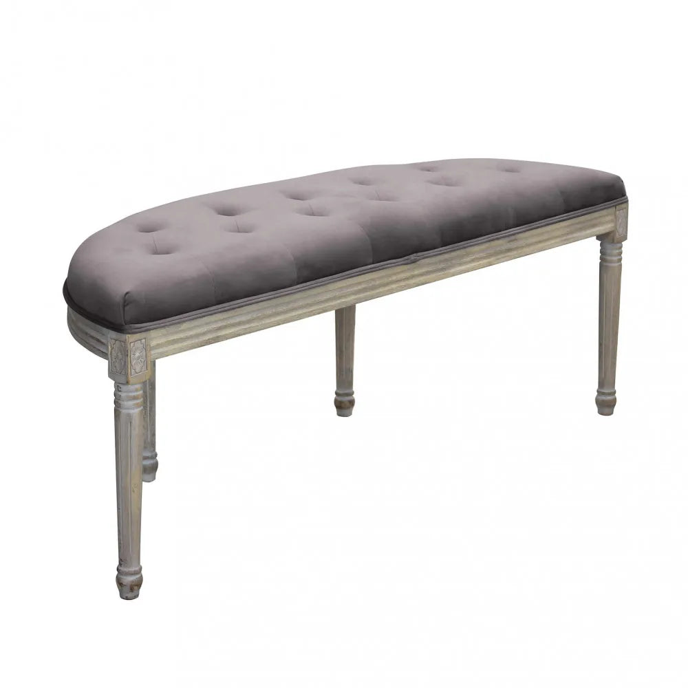 Panca imbottita Margi velluto taupe per fondo letto o salotto con struttura in legno vista dal retro