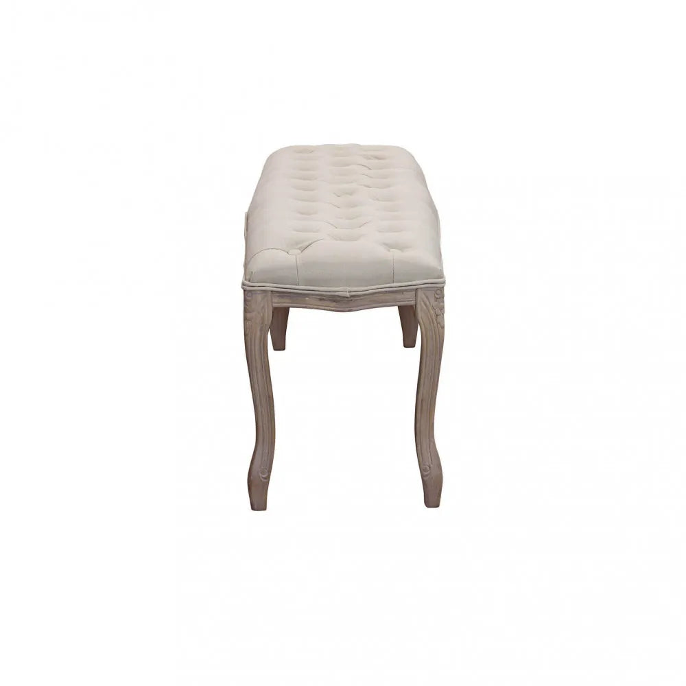 Panca da camera in tessuto beige 110 cm con struttura in legno vista profilo