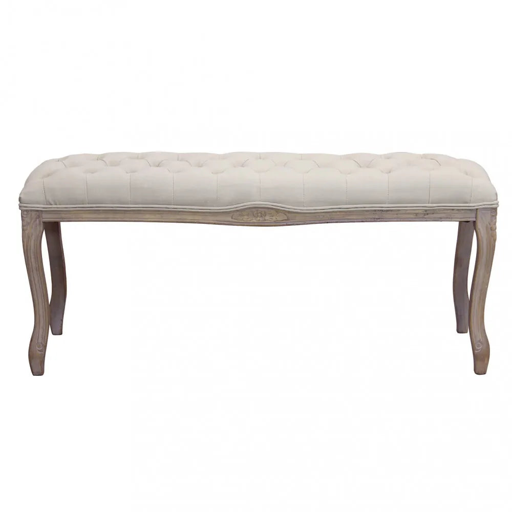 Panca da camera in tessuto beige 110 cm con struttura in legno