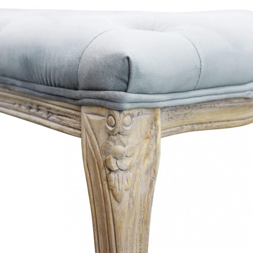 Panca da letto in velluto grigio 110 cm con struttura in legno dettaglio legno intarsiato