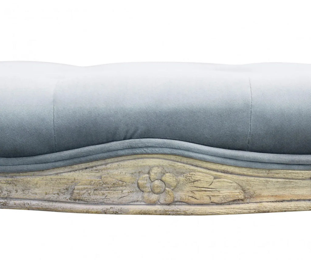 Panca da letto in velluto grigio 110 cm con struttura in legno dettaglio lavorazione legno