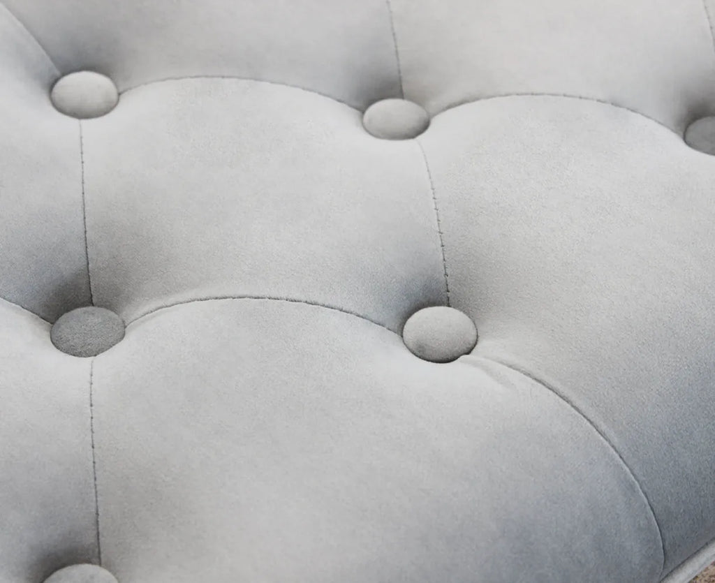 Panca da letto in velluto grigio 110 cm con struttura in legno dettaglio seduta in velluto