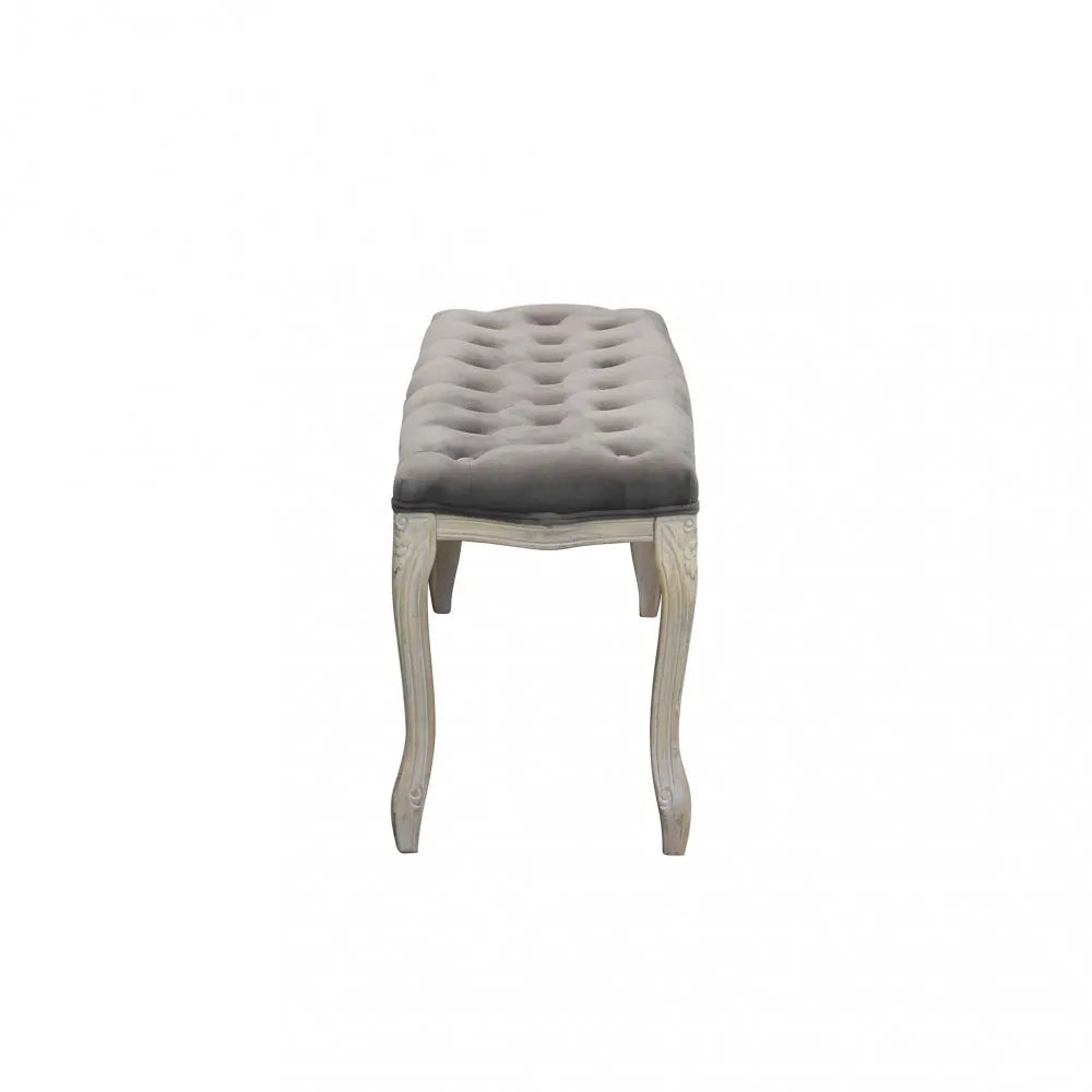 Panca da ingresso in velluto Taupe 110 cm con struttura in legno vista profilo