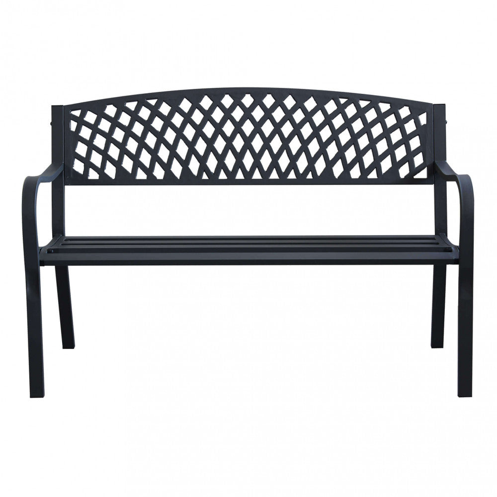 Panchina Montreal 2 P in acciaio verniciato a polvere colore antracite, posizionata in un ambiente esterno.