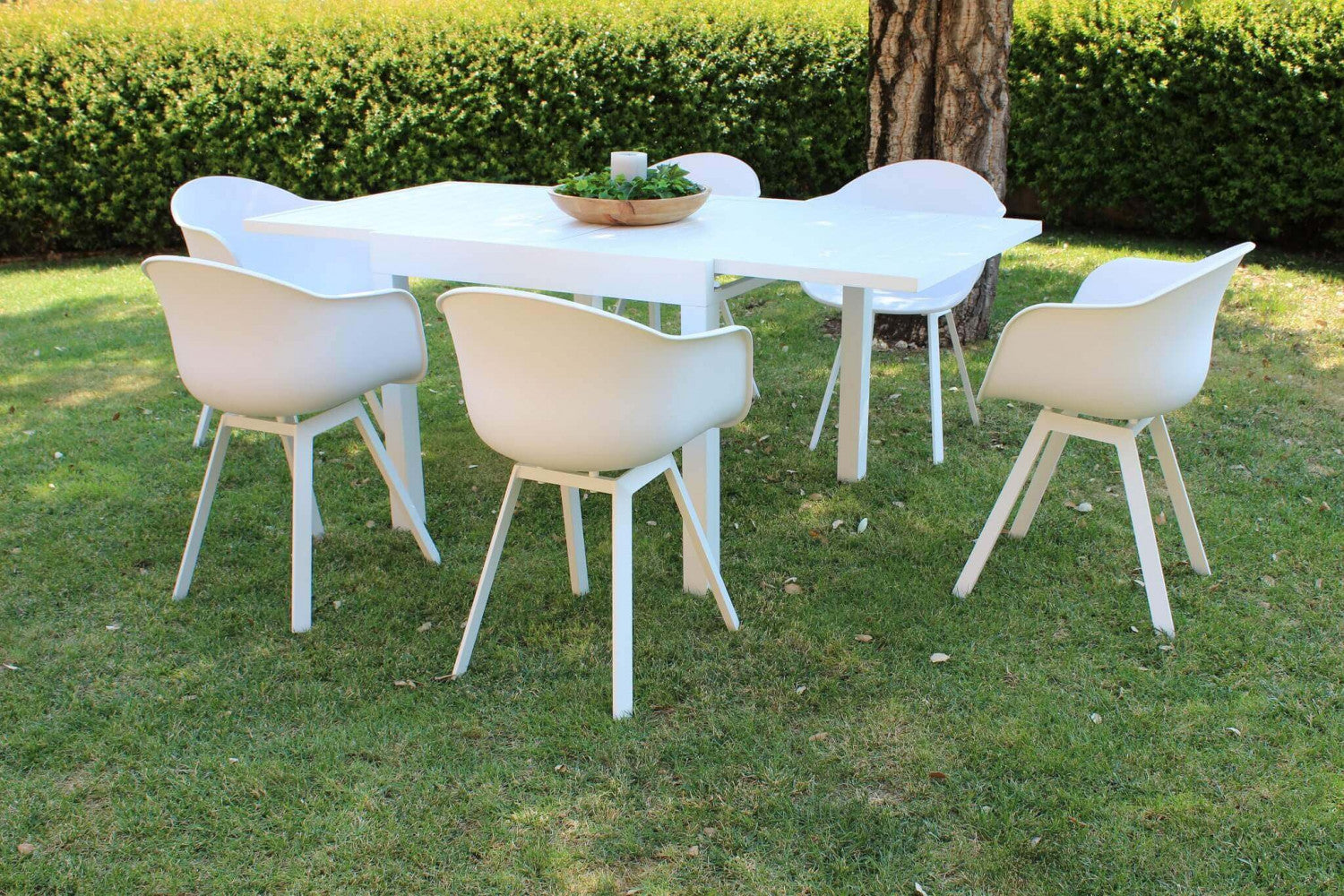 Panoramica Tavolo fisso e allungabile per esterni Hawaii 90/180x90 cm, con design moderno e robusto nel colore bianco | Albert Stock