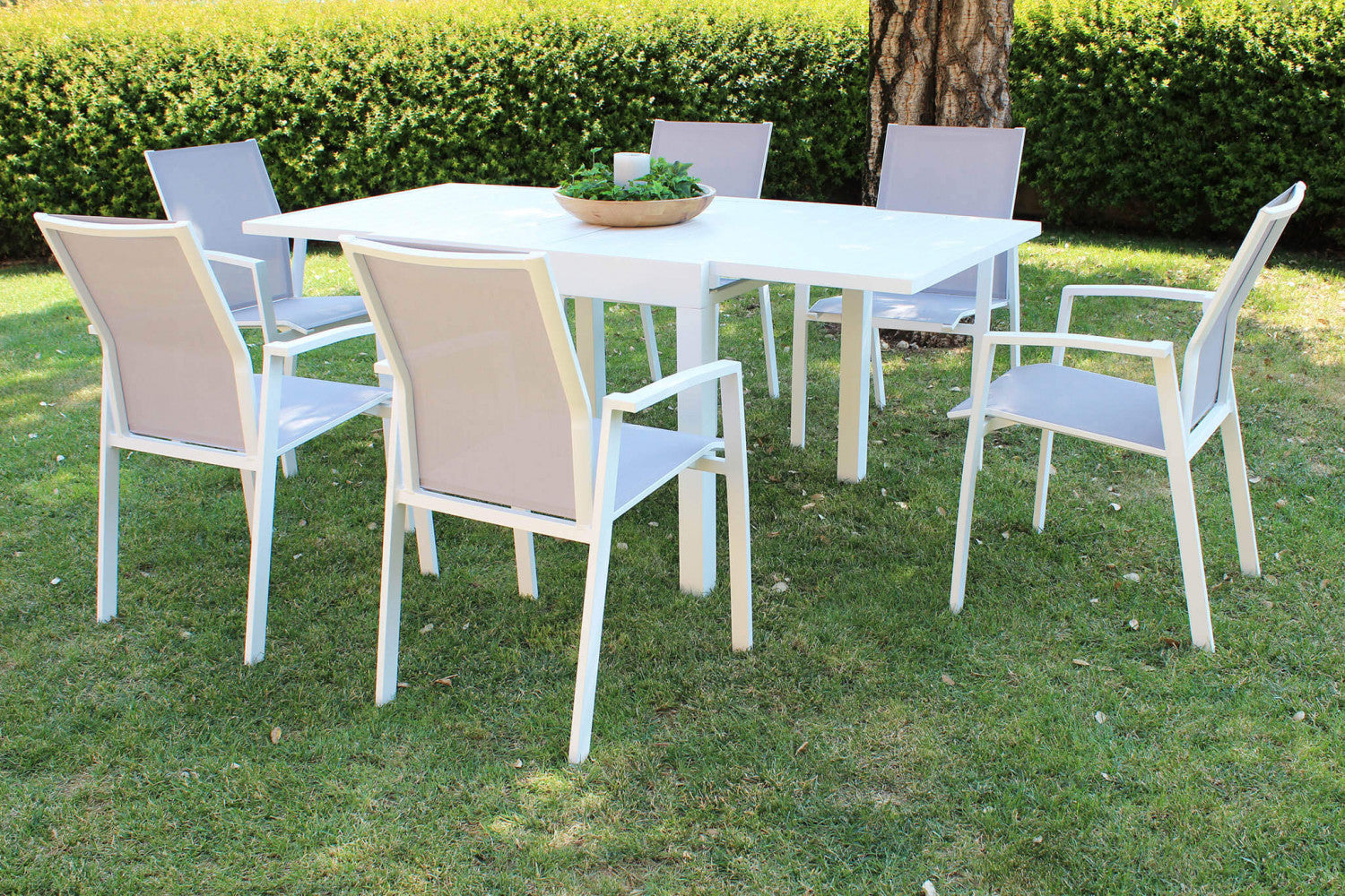 Panoramica Tavolo da giardino Hawaii allungabile in alluminio bianco, ideale per riunioni all'aperto | Albert Stock