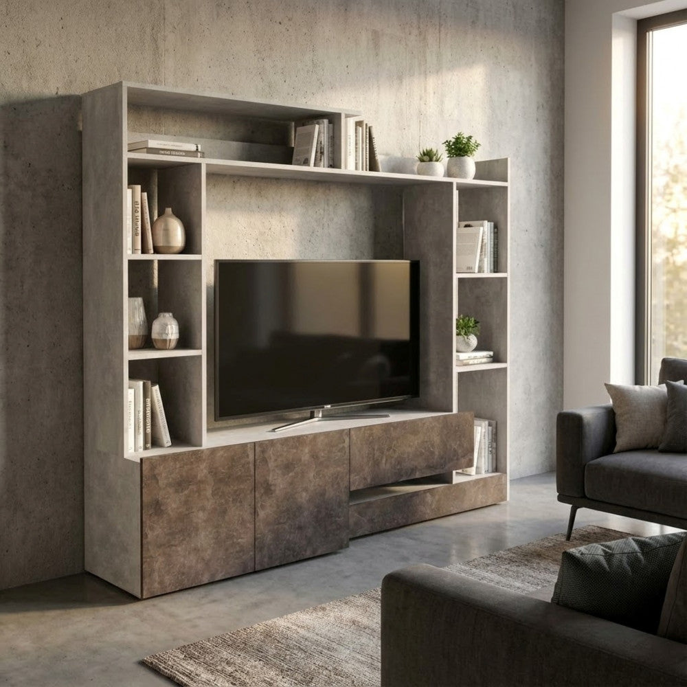 Parete attrezzata integrata in un ambiente dal design industriale chic.