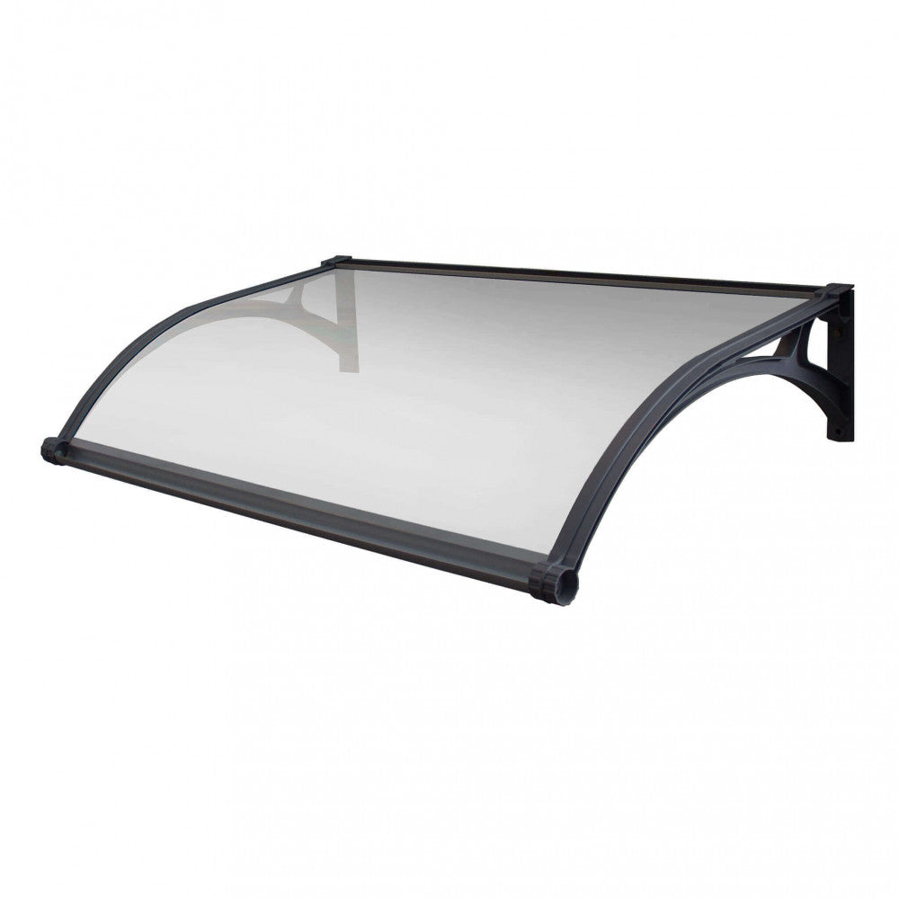 Pensilina Rainbow con LED e pannello solare, colore opaco, installata sopra un ingresso di casa.