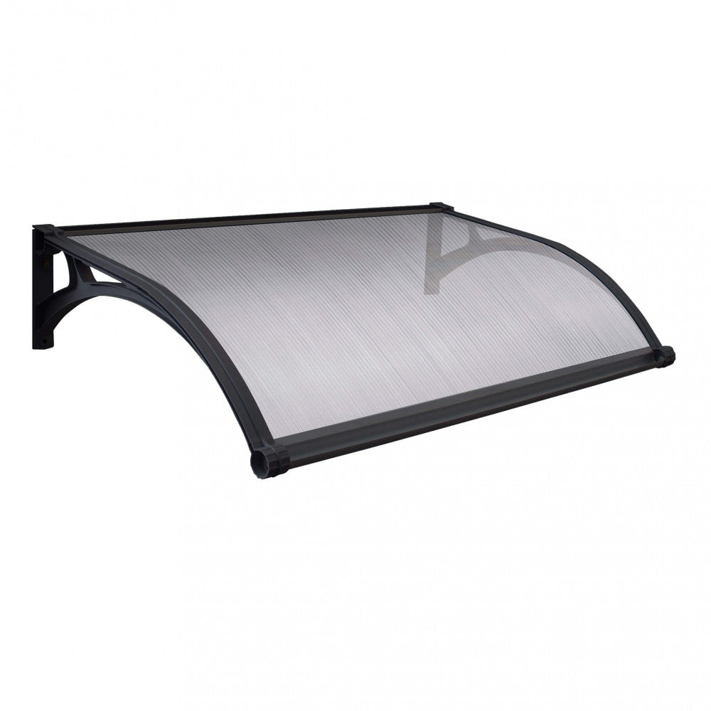 Pensilina Rainbow con LED e pannello solare, colore opaco, installata sopra un ingresso di casa.