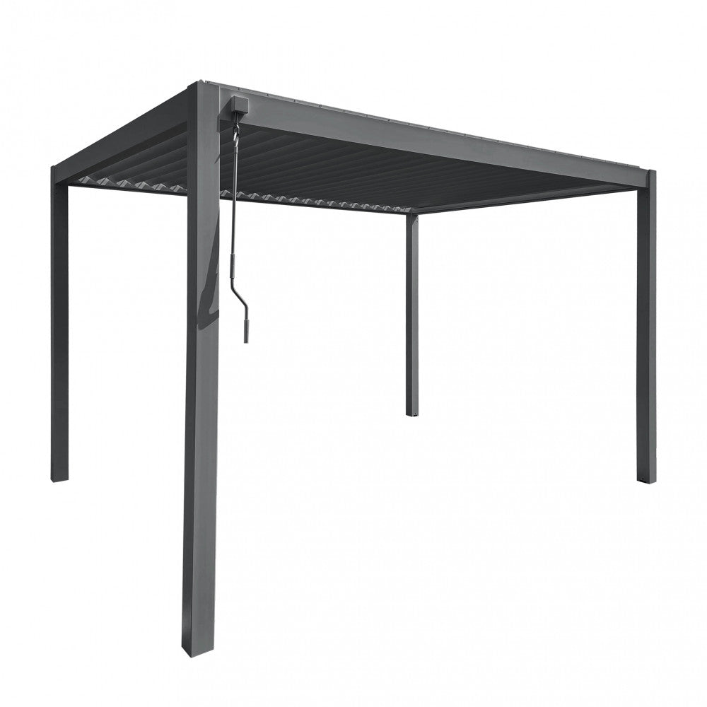 Struttura autoportante della pergola bioclimatica 3x3 in alluminio su sfondo bianco.