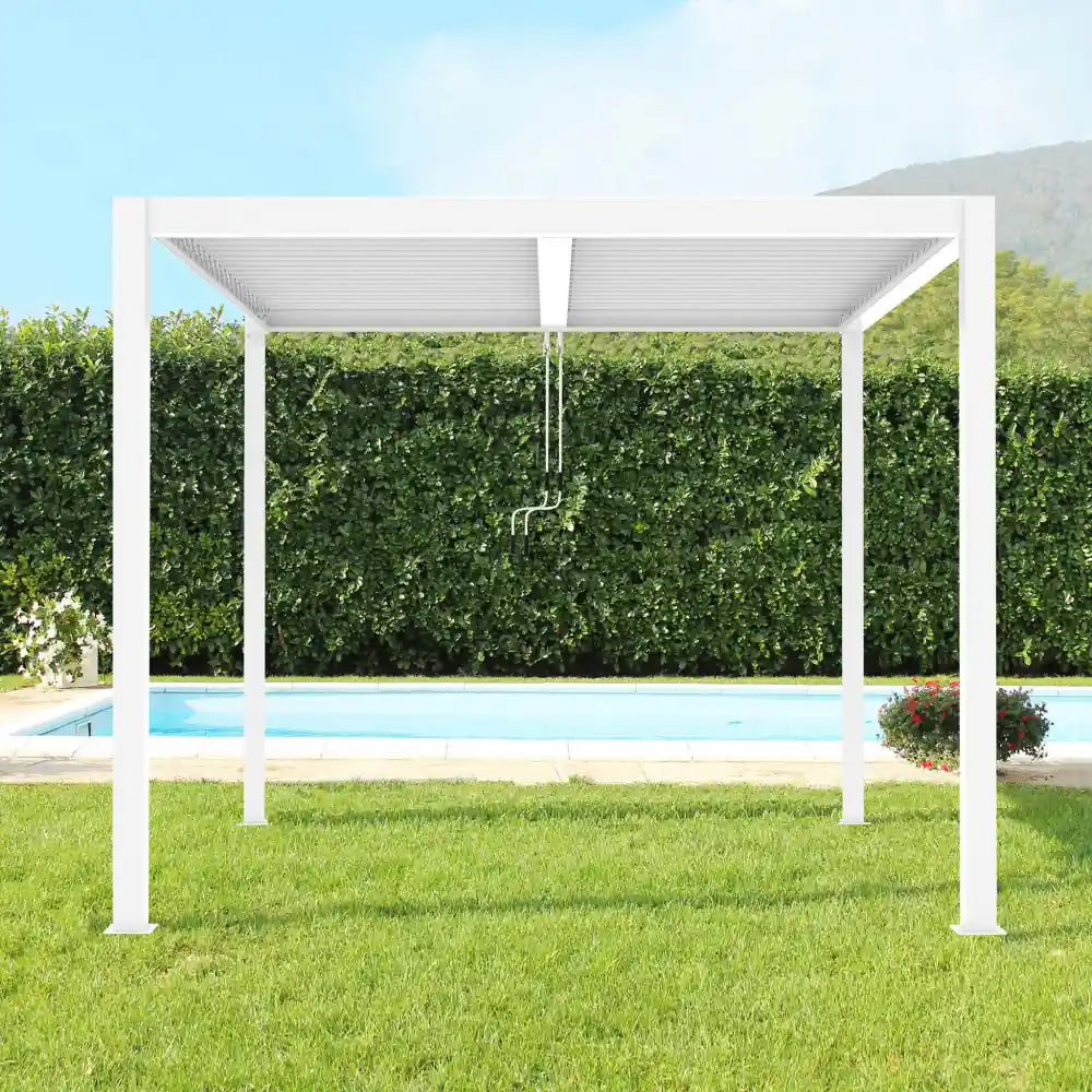 Struttura in alluminio della pergola bioclimatica 3x3 bianca by Albert, resistente alle intemperie