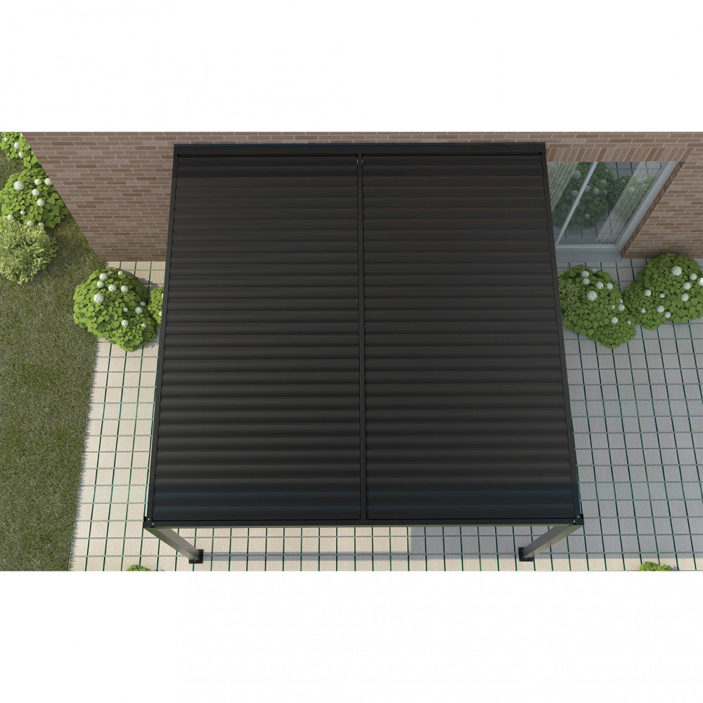 Dettaglio lamelle chiuse frangisole orientabili della pergola bioclimatica addossata 4x4 antracite by Albert
