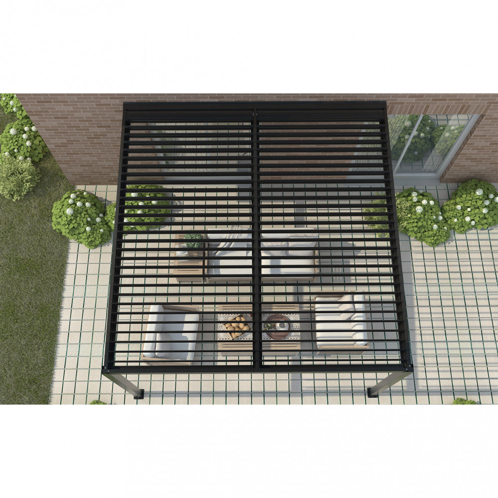Dettaglio lamelle frangisole orientabili della pergola bioclimatica addossata 4x4 antracite by Albert