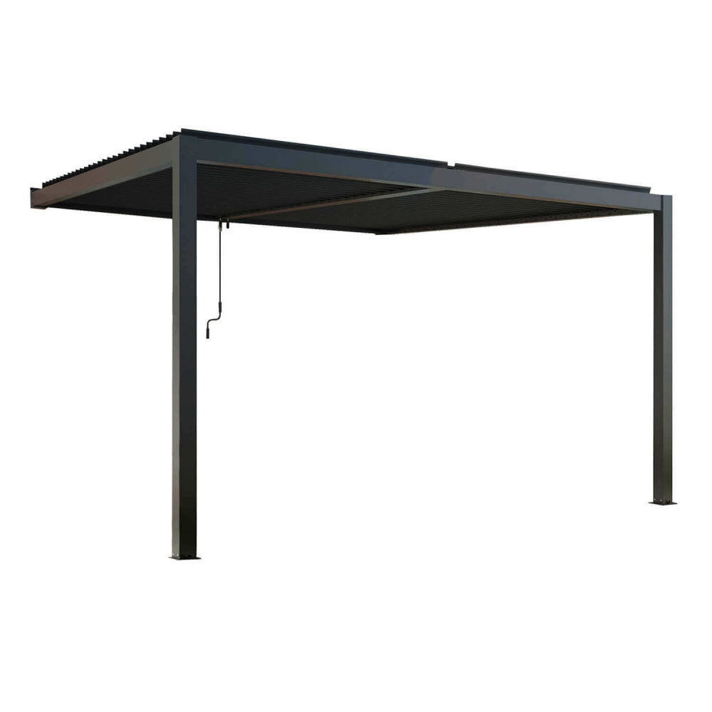Dettaglio lamelle frangisole orientabili della pergola bioclimatica addossata 4x4 antracite by Albert